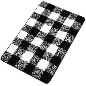 Microfiber Plaid Bathroom Rugs Mat Machine Washable 20"x30" Black & White